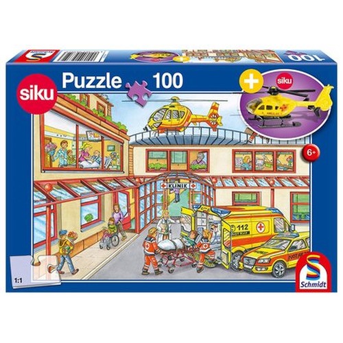 Puzzle 100 el. SIKU Helikopter (pogotowie) + zabawka
