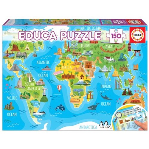 Puzzle 150 el. Mapa świata dla dzieci (Atrakcje turystyczne)