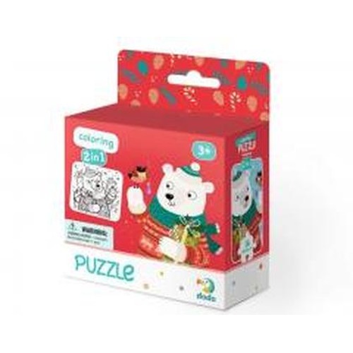 Puzzle 16 + kolorowanka Świąteczny niedźwiadek