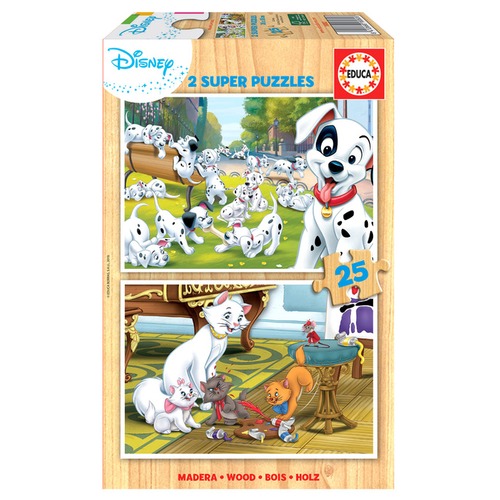 Puzzle 2 x 25 el. 101 dalmatyńczyków / Aryskotraci (drewniane)