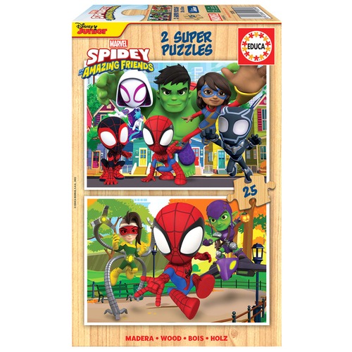 Puzzle 2 x 25 el. Spidey i Super-Kumple (drewniane)