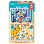 Puzzle 2 x 50 el. Pinokio / Król Lew (drewniane)