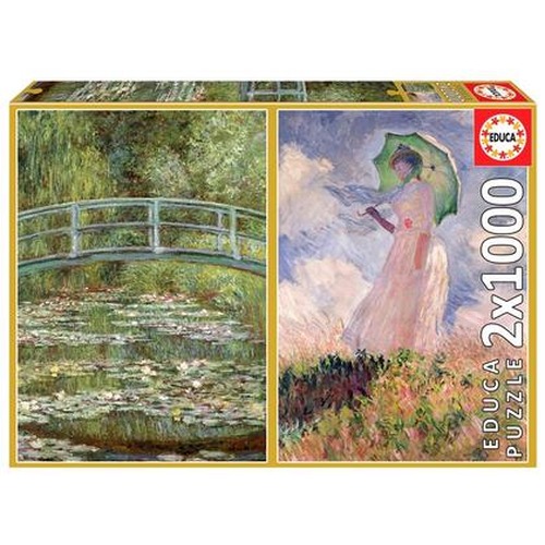 Puzzle 2x1000 Lilie wodne/Kobieta z parasolem G3