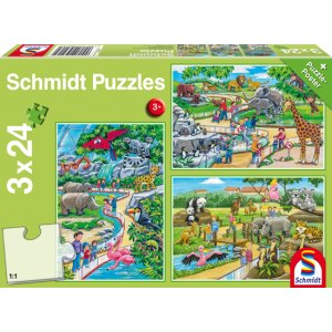 Puzzle 3 x 24 el. Dzień w zoo