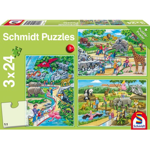 Puzzle 3 x 24 el. Dzień w zoo