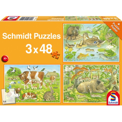Puzzle 3 x 48 el. Zwierzęca rodzinka