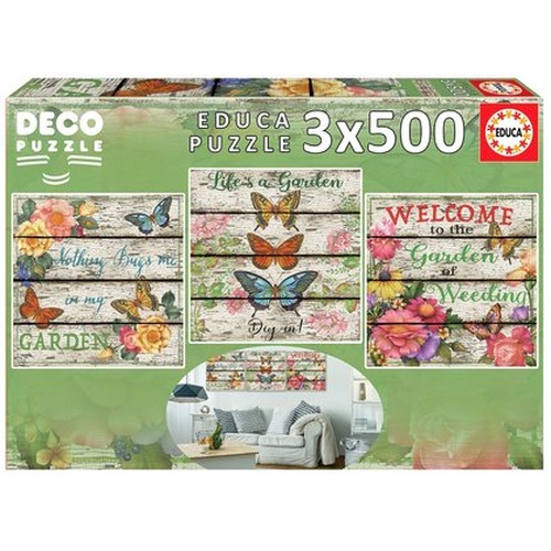 Puzzle 3 x 500 el. Kwiaty i motyle