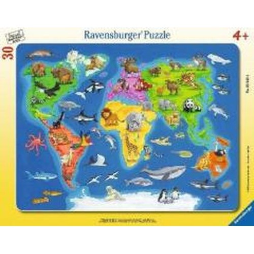 Puzzle 30 Mapa Świata zwierząt