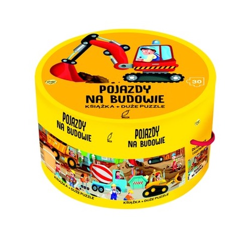 Puzzle 30 Na okrągło + książka Pojazdy na budowie