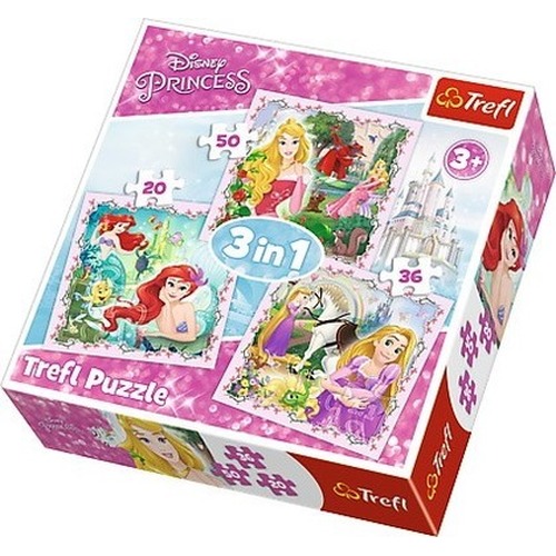 Puzzle 3w1 Księżniczki - Roszpunka, Aurora i Ariel