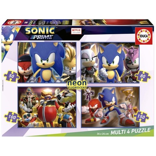 Puzzle 50 el. + 80 el. + 100 el. + 150 el. Sonic Prime (fluorescencyjne)