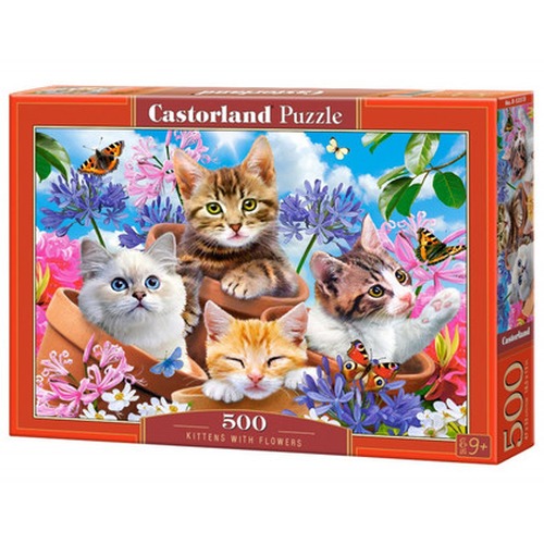 Puzzle 500 elementów Kotki w kwiatach