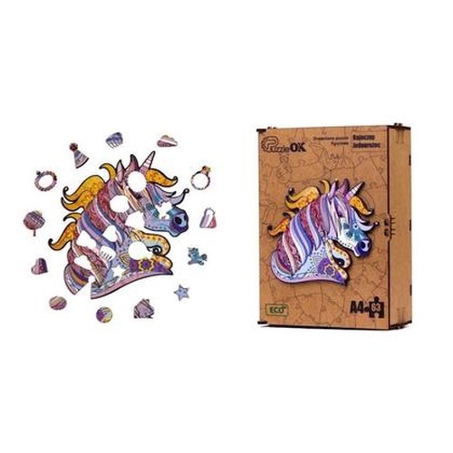 Puzzle drewniane eko 63 Bajeczny jednorożec A4