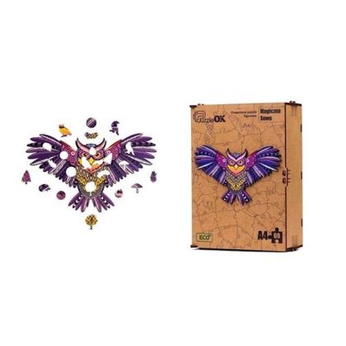 Puzzle drewniane eko 69 Magiczna sowa A4